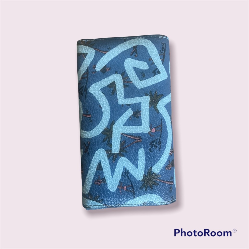 Coach Keith Haring sky blue hula dance print large wallet